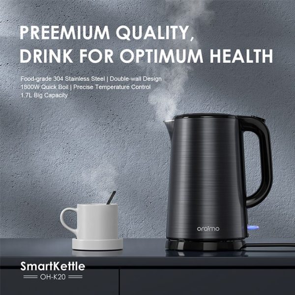 Oraimo Bouilloire Électrique SmartKettle BPA Acier inoxydable 1800W ébullition rapide Grande capacité de 1,7 L – Image 2