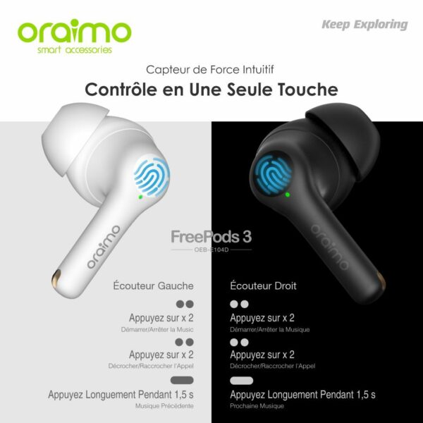 Oraimo FreePods 3 TWS écouteurs sans Fil véritables - Blanc – Image 3