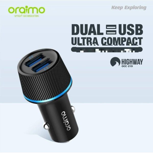 Oraimo Chargeur Dans Voiture – ORAIMO HIGHWAY OCC-21D – Dual USB – Noir – Image 6