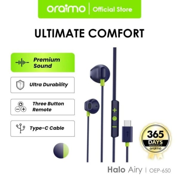 Oraimo Halo Airy Type-C Half In-ear Wired Headphones