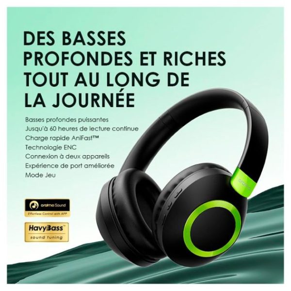 Casque sans fil - ORAIMO BoomPop 2 - OHP 610 - Bluetooth V5.2 - ENC - Jusqu'à 60 heures - Garantie 3 mois – Image 4