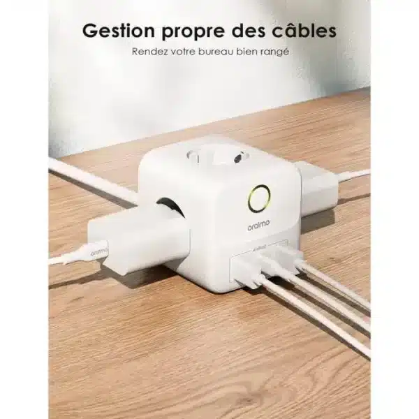 Oraimo PowerHub C Multiprise 3 Prises avec 3 USB Chargeur (18W) + 1 USB C Chargeur (20W), 3680W Multiprise Cube 6 EN 1 – Image 5