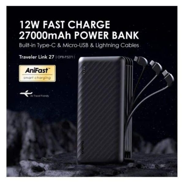 Powerbank Oraimo Travaler link 27 - OPB-P5271 - 27000mAh - 12W - 2 entrées type C/Micro USB - 04 sorties USB-A/câble micro-USB/câble Lightning/câble de type C - Garantie 6 mois – Image 2